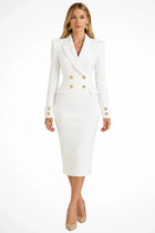 Robe Blazer Femme - Midi Fermeture Croisée Boutons - White
