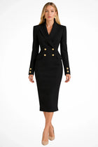 Robe Blazer Femme - Midi Fermeture Croisée Boutons - Black