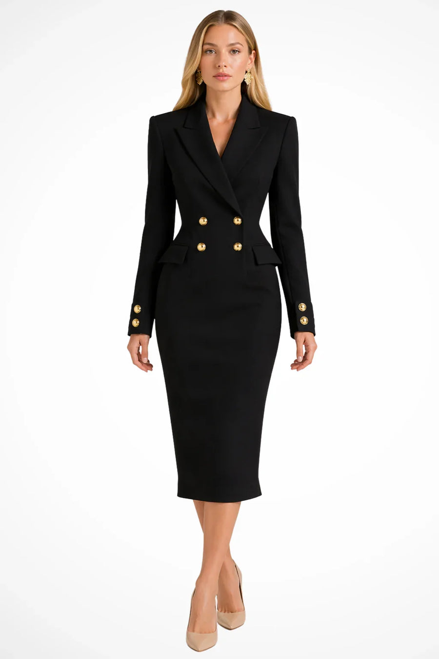 Robe Blazer Femme - Midi Fermeture Croisée Boutons