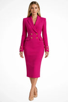 Robe Blazer Femme - Midi Fermeture Croisée Boutons - Rose Pink