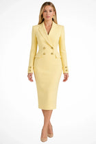 Robe Blazer Femme - Midi Fermeture Croisée Boutons - Yellow