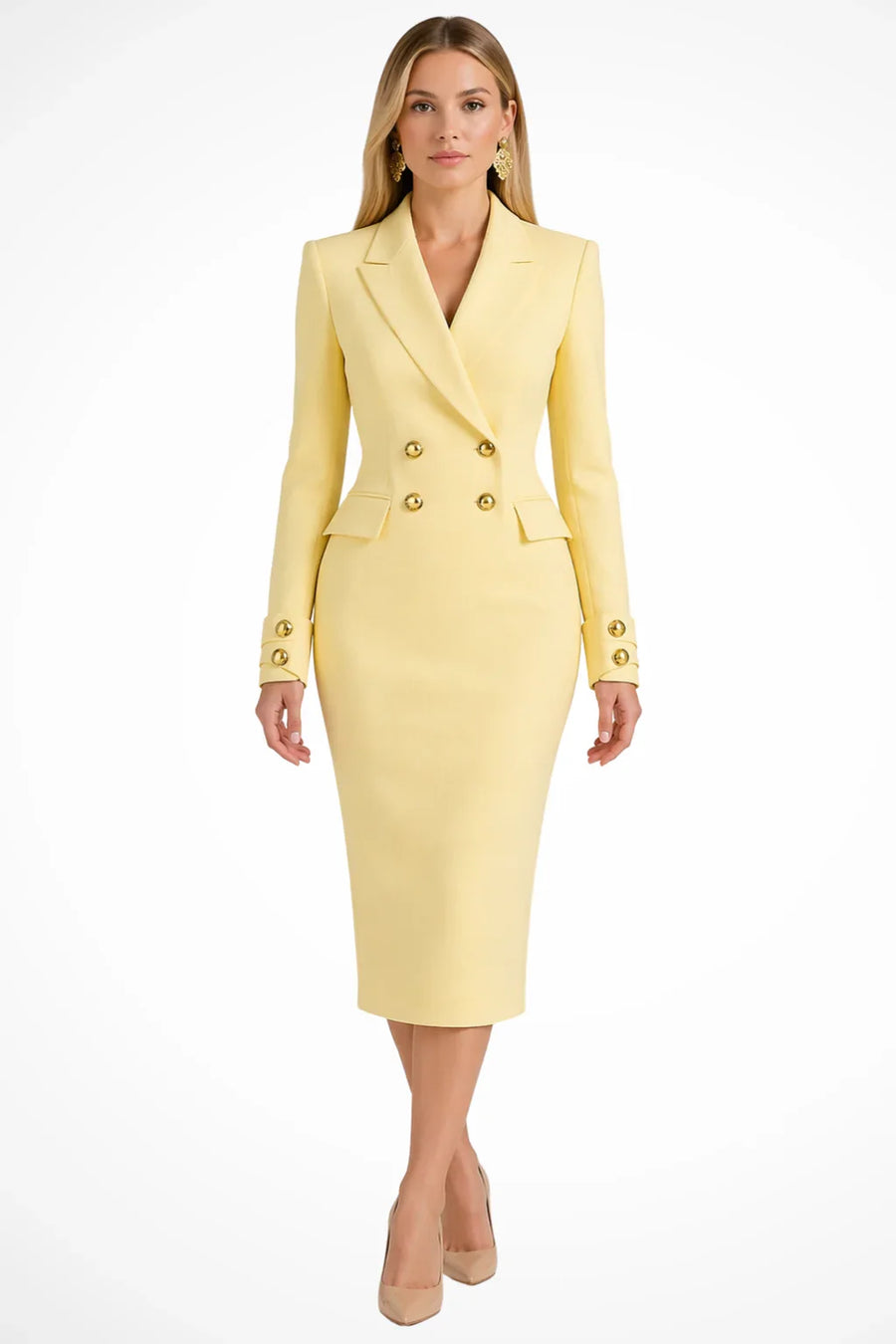 Robe Blazer Femme - Midi Fermeture Croisée Boutons