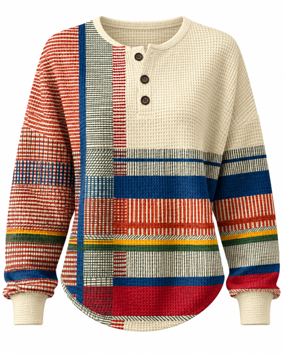 Pull Femme Col Rond Boutonné Maille Gaufrée