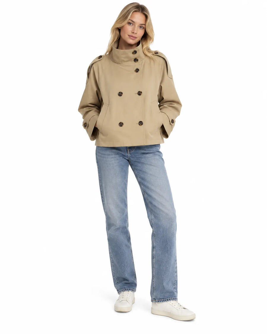 Trench-Coat Croisé Style Rétro - Revers et Ceinture, Manches Longues