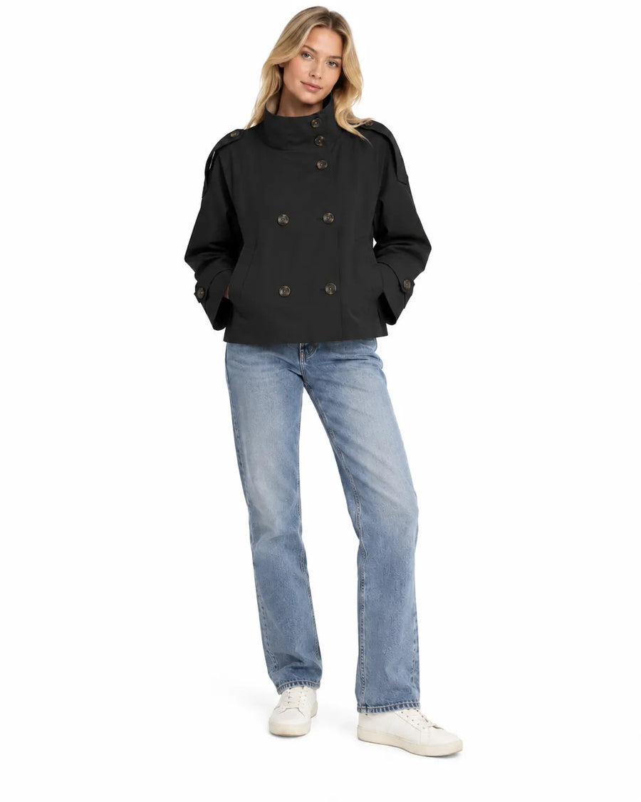 Trench-Coat Croisé Style Rétro - Revers et Ceinture, Manches Longues
