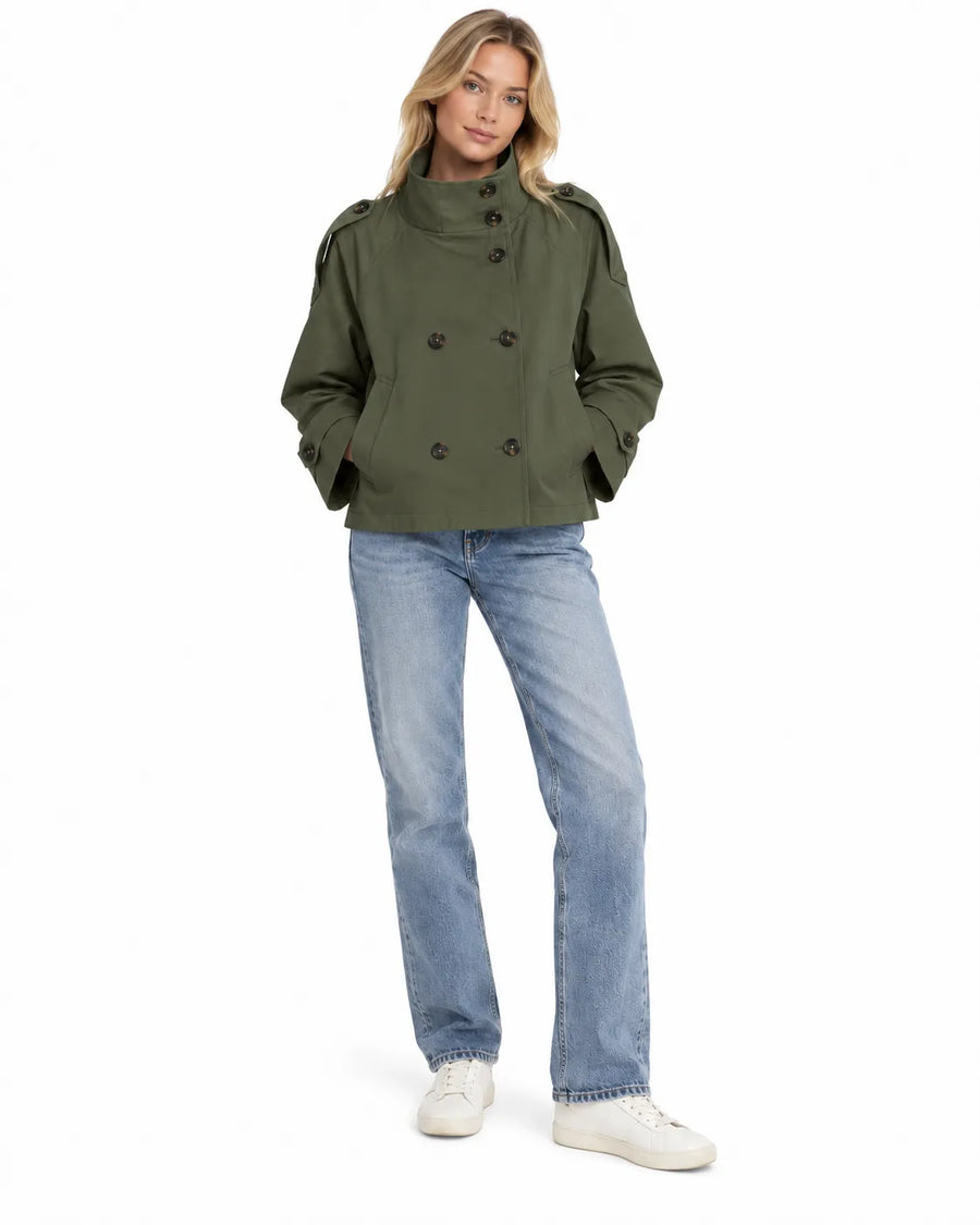 Trench-Coat Croisé Style Rétro - Revers et Ceinture, Manches Longues