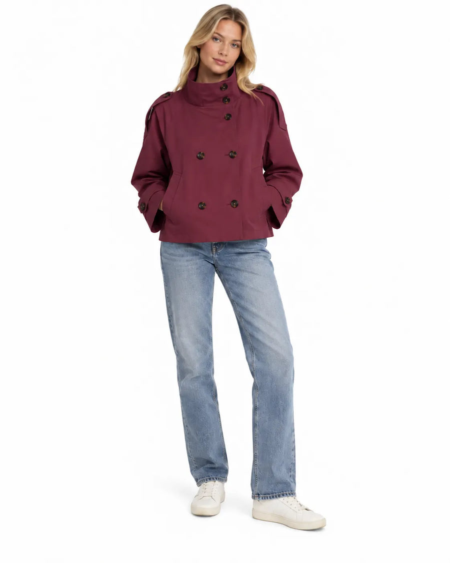 Trench-Coat Croisé Style Rétro - Revers et Ceinture, Manches Longues