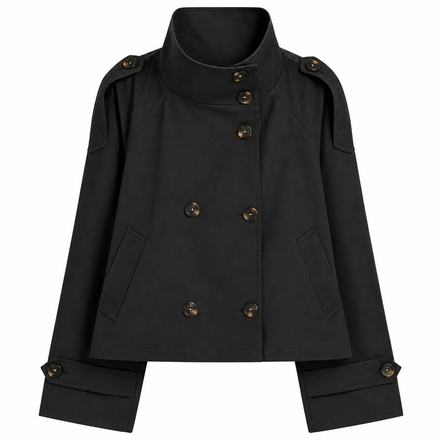 Trench-Coat Croisé Style Rétro - Revers et Ceinture, Manches Longues