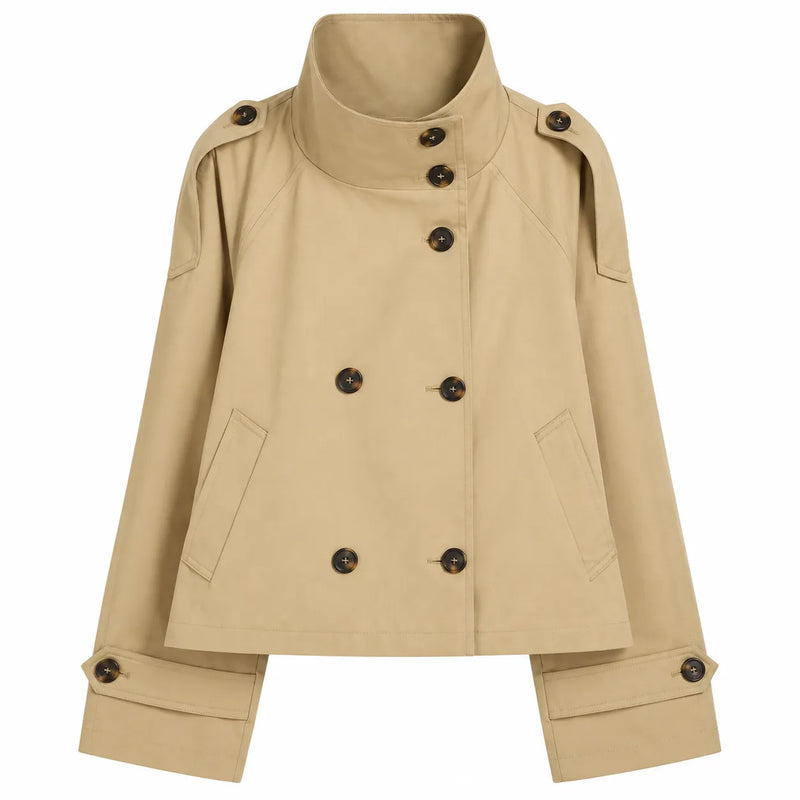 Trench-Coat Croisé Style Rétro - Revers et Ceinture, Manches Longues