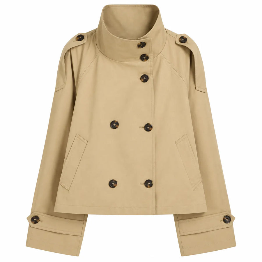 Trench-Coat Croisé Style Rétro - Revers et Ceinture, Manches Longues