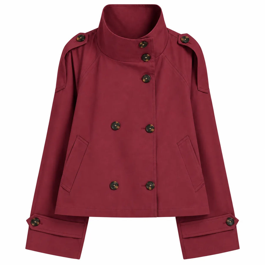 Trench-Coat Croisé Style Rétro - Revers et Ceinture, Manches Longues