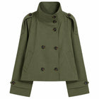 Trench Femme - Croisé Revers Ceinturé Style Rétro Manches Longues - Vert militaire