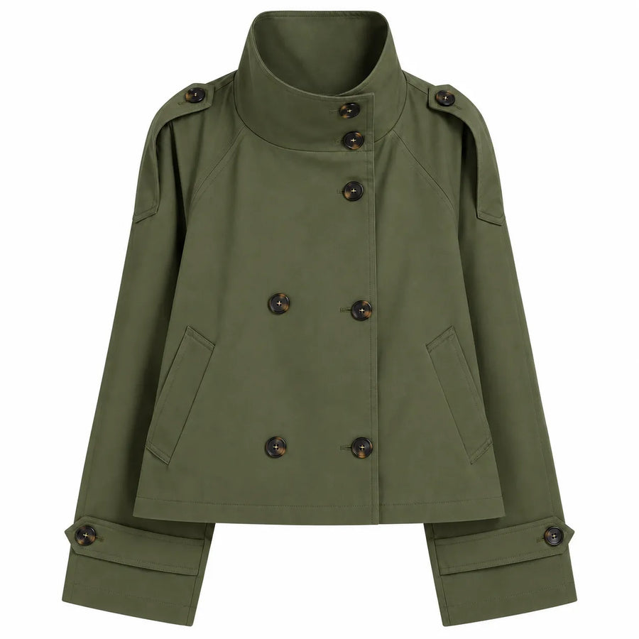 Trench-Coat Croisé Style Rétro - Revers et Ceinture, Manches Longues