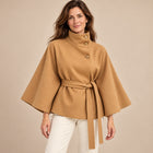 Cape Femme - Col Montant Boutonné Ceinture Cintrée - Caramel