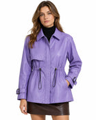Trench Femme - Aspect Cuir Col Chemise Cordon de Serrage Zippé - Violet clair