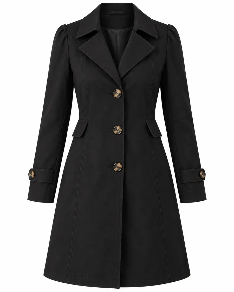 Trench Femme Beige - Court Cintré Boutonné Coupe Ajustée Noir