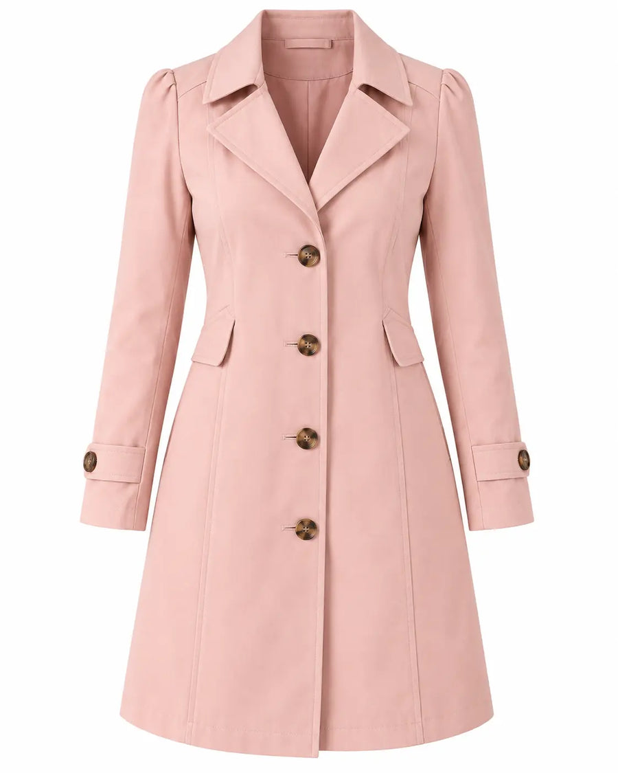 Trench Femme Beige - Court Cintré Boutonné Coupe Ajustée Rose