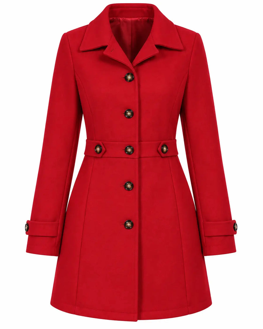 Trench Femme Champagne - Double Boutonnage Ceinturé Col Cranté Rouge