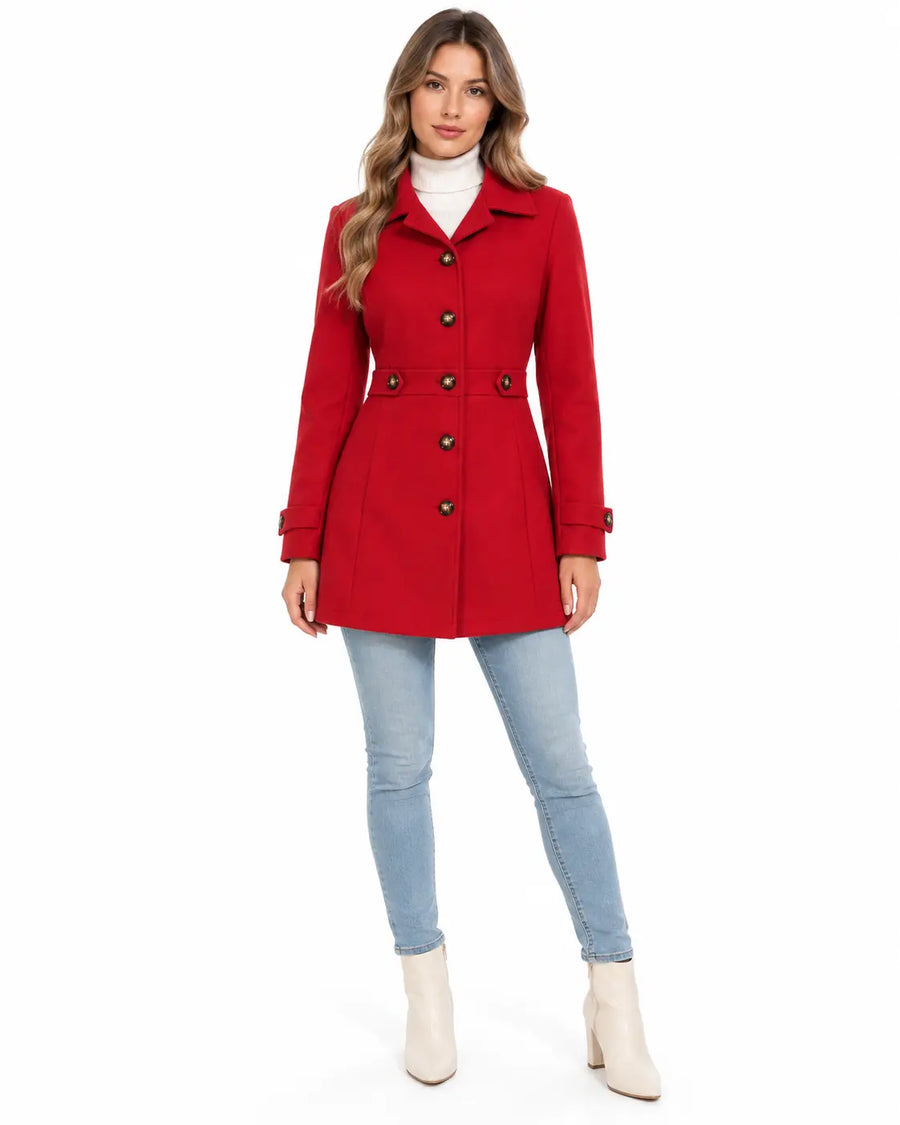 Trench Femme Champagne - Double Boutonnage Ceinturé Col Cranté Rouge porté