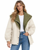 Trench Femme - Coupe-Vent Oversize Col Châle Zippé Manches Ballon - Crème