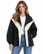 Trench Femme - Coupe-Vent Oversize Col Châle Zippé Manches Ballon - Noir