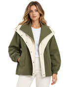 Trench Femme - Coupe-Vent Oversize Col Châle Zippé Manches Ballon - Vert
