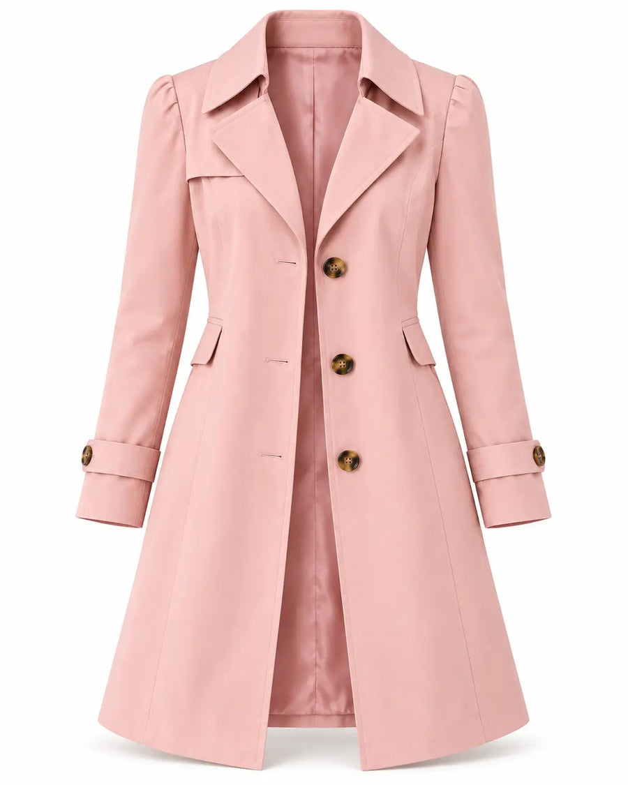 Trench Femme - Court Cintré Croisé Col Revers Poches Passepoilées Rose