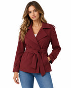 Trench Femme - Court Droit Croisé Ceinture Col Cranté Épaulettes - Rouge