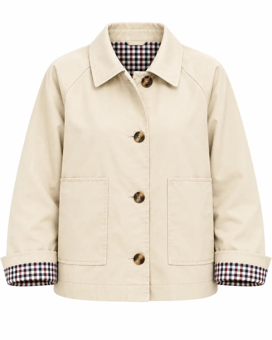 Trench Femme - Court Gabardine Coton Col Chemise Poches Plaquées Blanc
