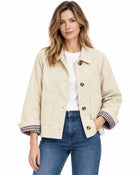 Trench Femme - Court Gabardine Coton Col Chemise Poches Plaquées - Blanc