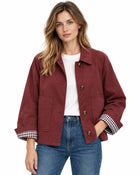 Trench Femme - Court Gabardine Coton Col Chemise Poches Plaquées - Bordeaux
