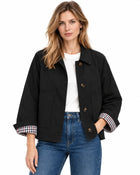 Trench Femme - Court Gabardine Coton Col Chemise Poches Plaquées - Noir