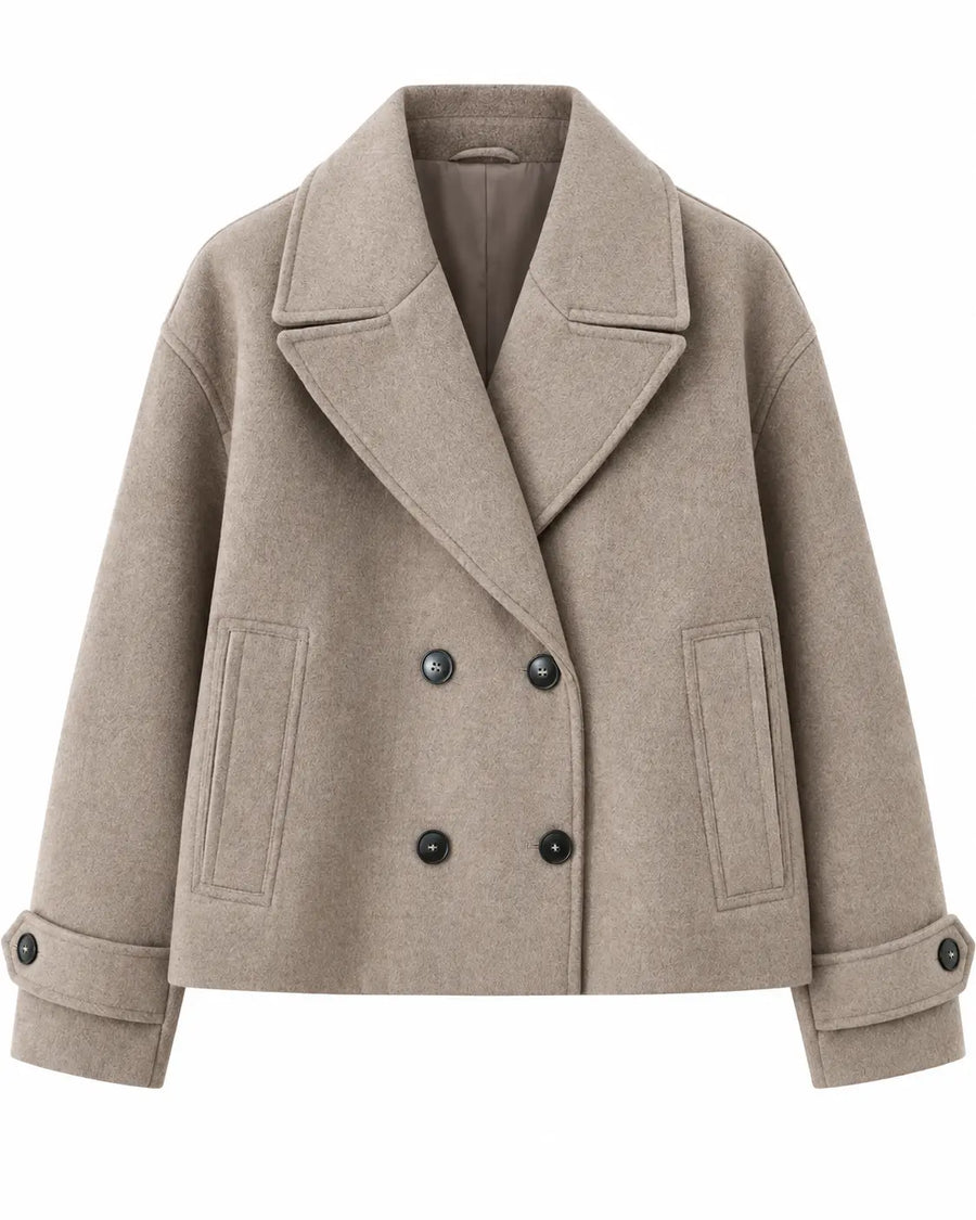 Trench Femme - Court Laine Mélangée Double Boutonnage Oversize Marron