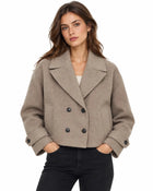 Trench Femme - Court Laine Mélangée Double Boutonnage Oversize - Marron