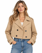 Trench Femme - Court Oversize Col Cranté Croisé Épaulettes - Kaki