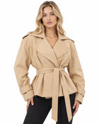 Trench Femme - Croisé Oversize Grand Col Ceinture Pattes d'Épaule - Beige