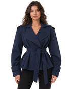 Trench Femme - Croisé Oversize Grand Col Ceinture Pattes d'Épaule - Marine