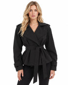 Trench Femme - Croisé Oversize Grand Col Ceinture Pattes d'Épaule - Noir