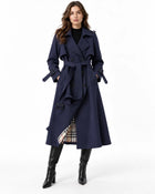 Trench Femme - Long Double Boutonnage Ceinture Col à Revers - Marine