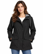 Trench Femme Vert Fougère - Long à Capuche Boutonné Polyester - Noir
