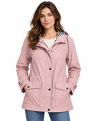 Trench Femme Vert Fougère - Long à Capuche Boutonné Polyester - Rose