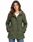 Trench Femme Vert Fougère - Long à Capuche Boutonné Polyester - Vert Fougère