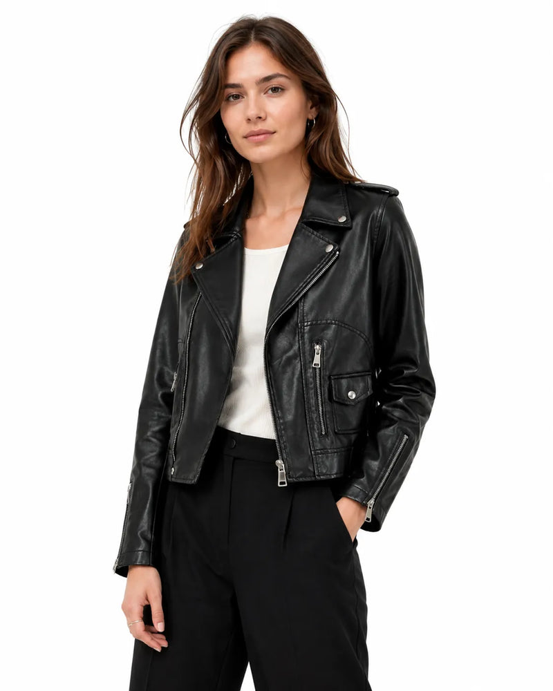 Veste courte en cuir femme - vue face