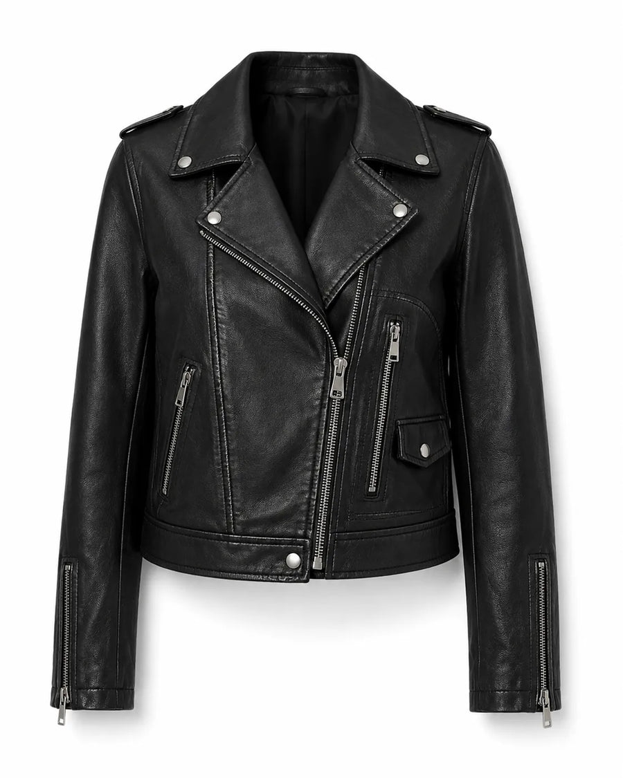 Veste courte en cuir femme - vue d'ensemble posée