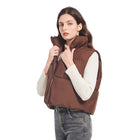 Veste courte bombé sans manche automne femme - Café