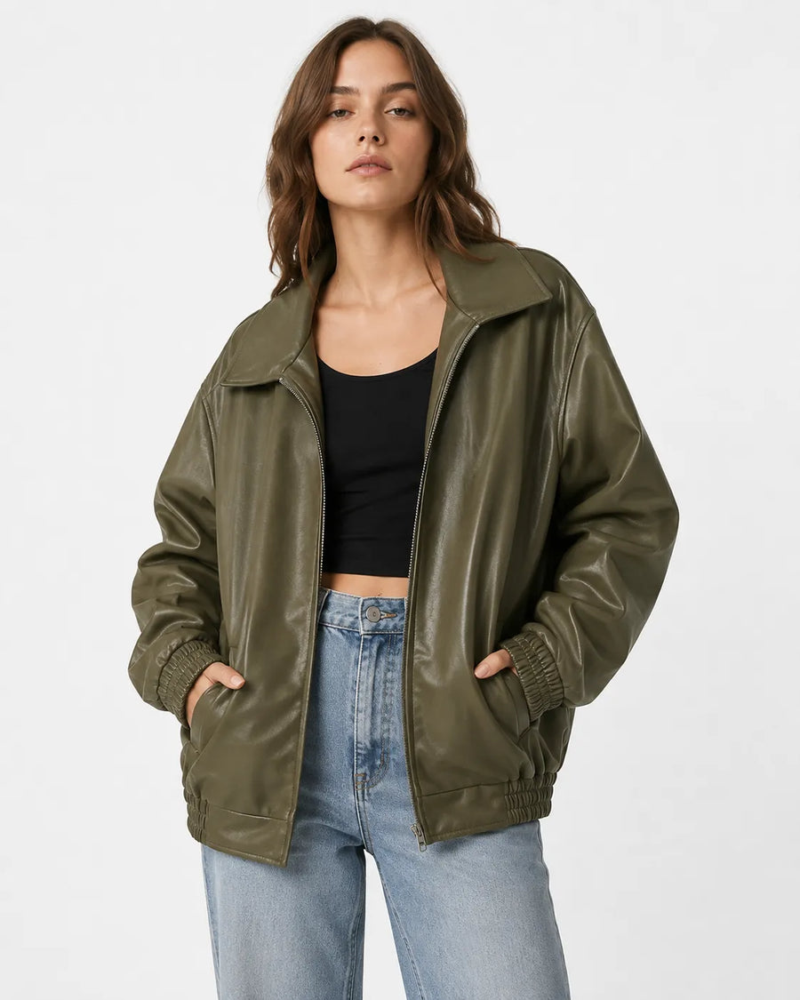 Veste en cuir femme - vue portée