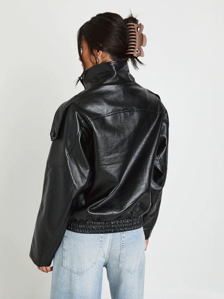 Veste en cuir femme - vue de côté