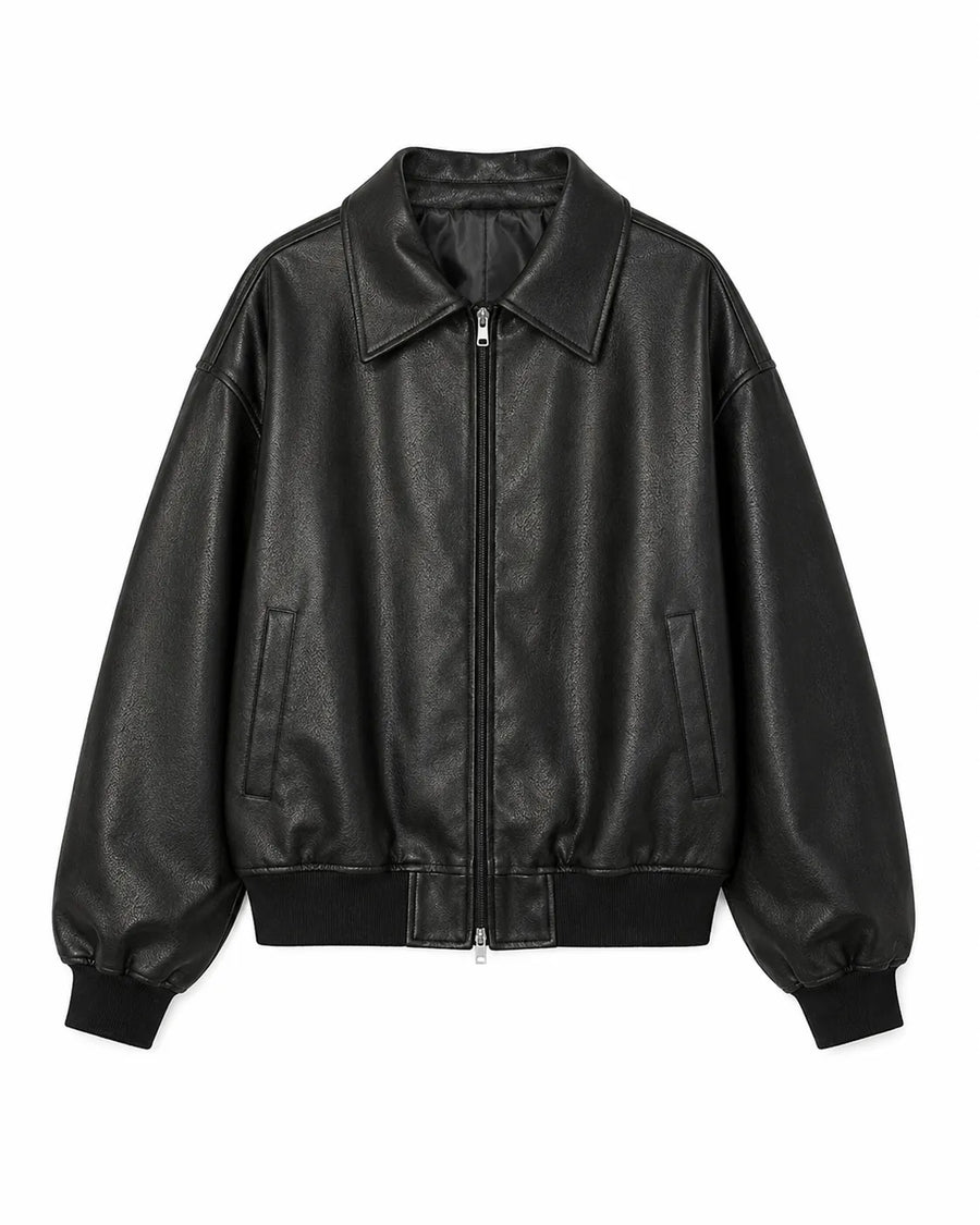 Veste en cuir femme col en V - vue d'ensemble