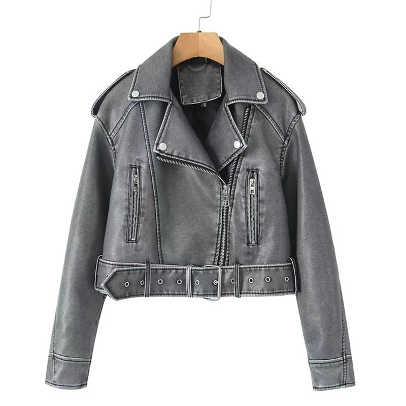 Veste en cuir femme coupe ample - vue de côté