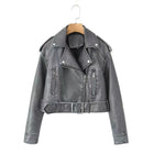 Veste en cuir femme coupe ample - Gris délavé